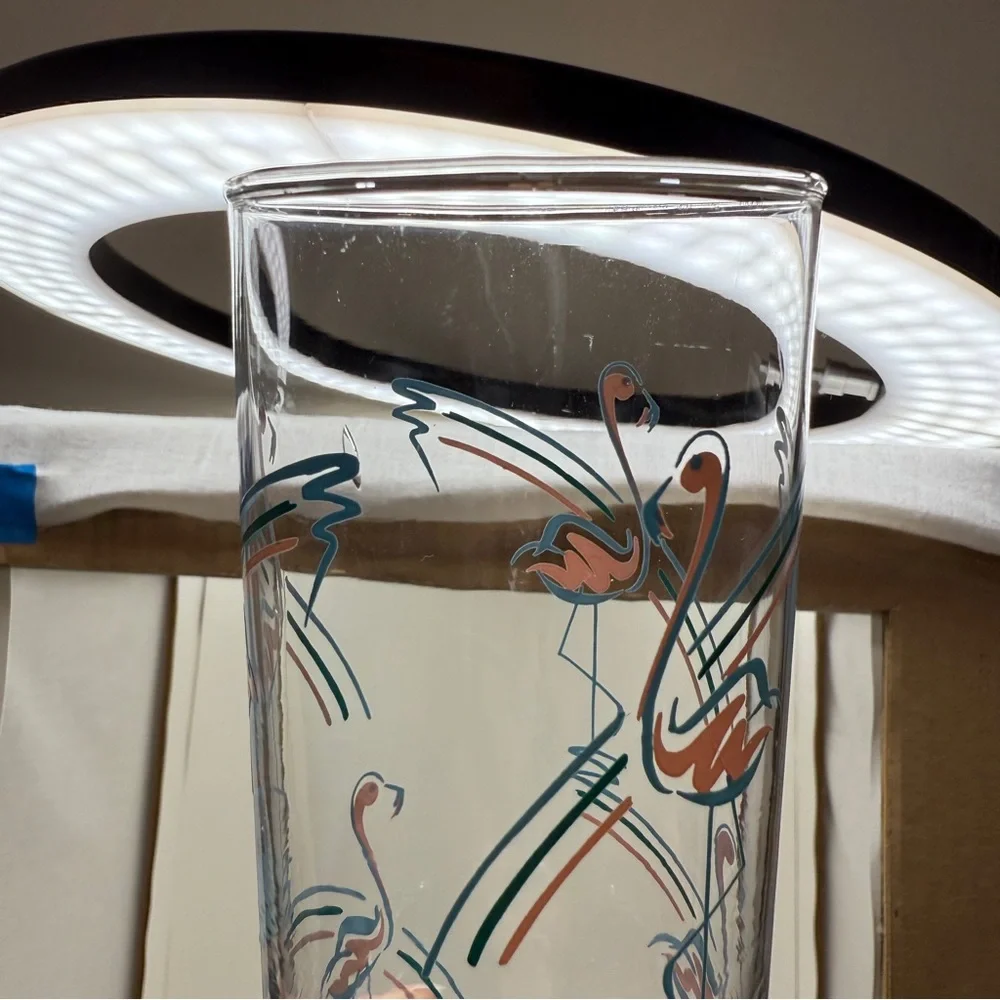 Vintage MCM 1960s Panache Flamingo Tumbler Highball Bar Glasses Set of 2